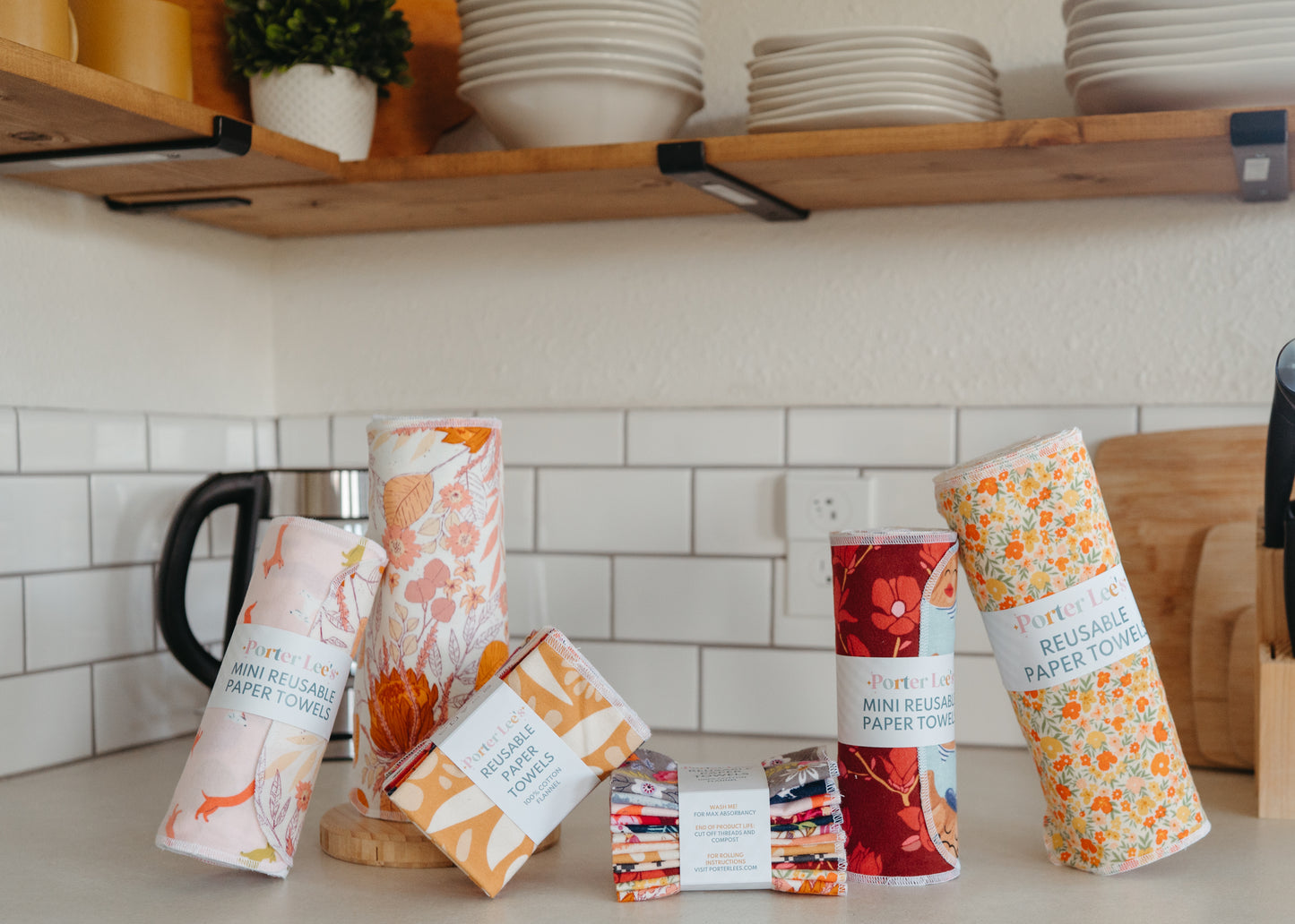 Reusable Paper Towels--Orange & Maroon Florals
