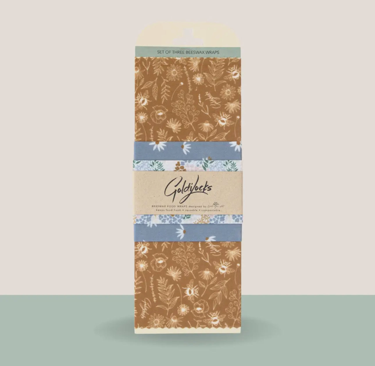 Beeswax Food Wraps -- Bumble Bee Meadow -- Set of 3