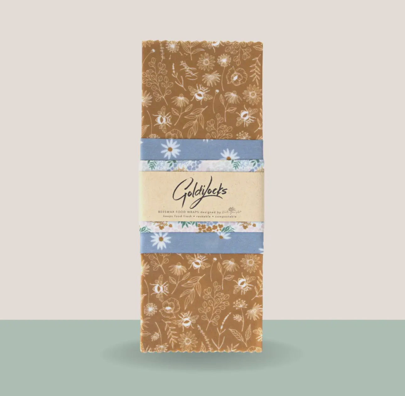 Beeswax Food Wraps -- Bumble Bee Meadow -- Set of 3