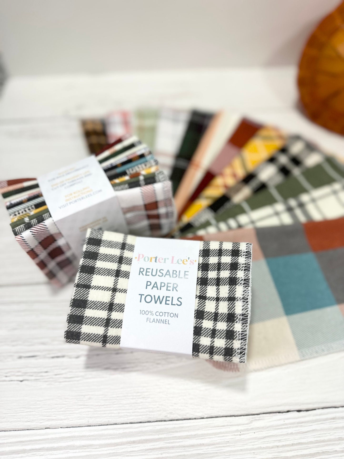 Reusable Paper Towels--24 count--Fall Plaid Variety Set--Porter Lee's