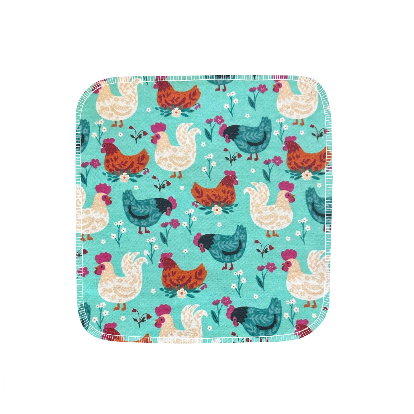 Reusable Paper Towels--24 count--Chickens On Teal--Porter Lee's