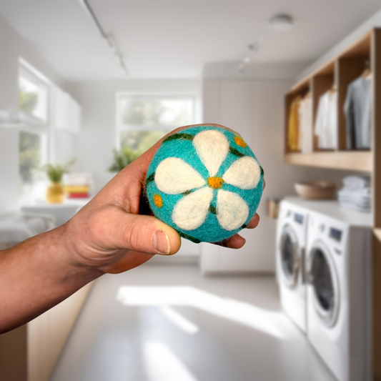 Organic Wool Dryer Balls--Betty Blue Wrapped Daisy