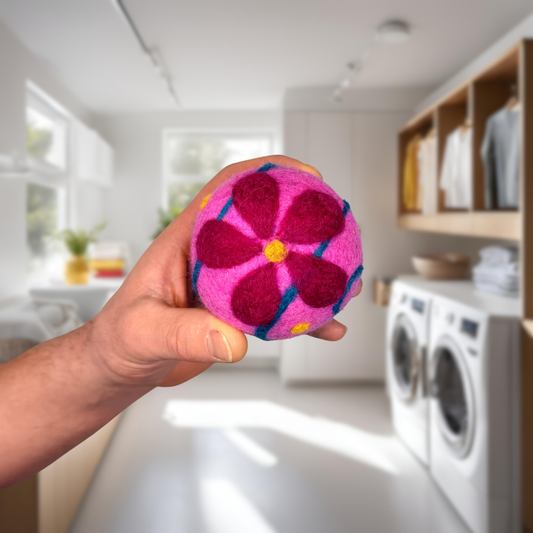 Organic Wool Dryer Balls--Bubblegum Pink Wrapped Daisy