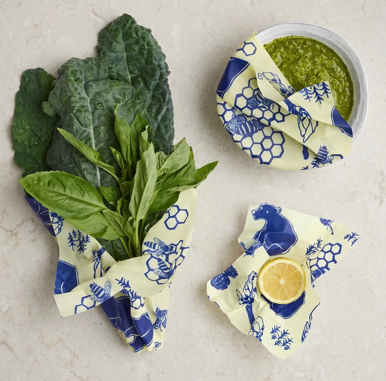 Reusable Beeswax Food Wraps 3 Pack - Bees & Bears