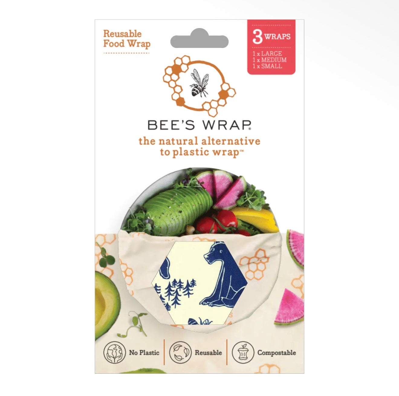Reusable Beeswax Food Wraps 3 Pack - Bees & Bears