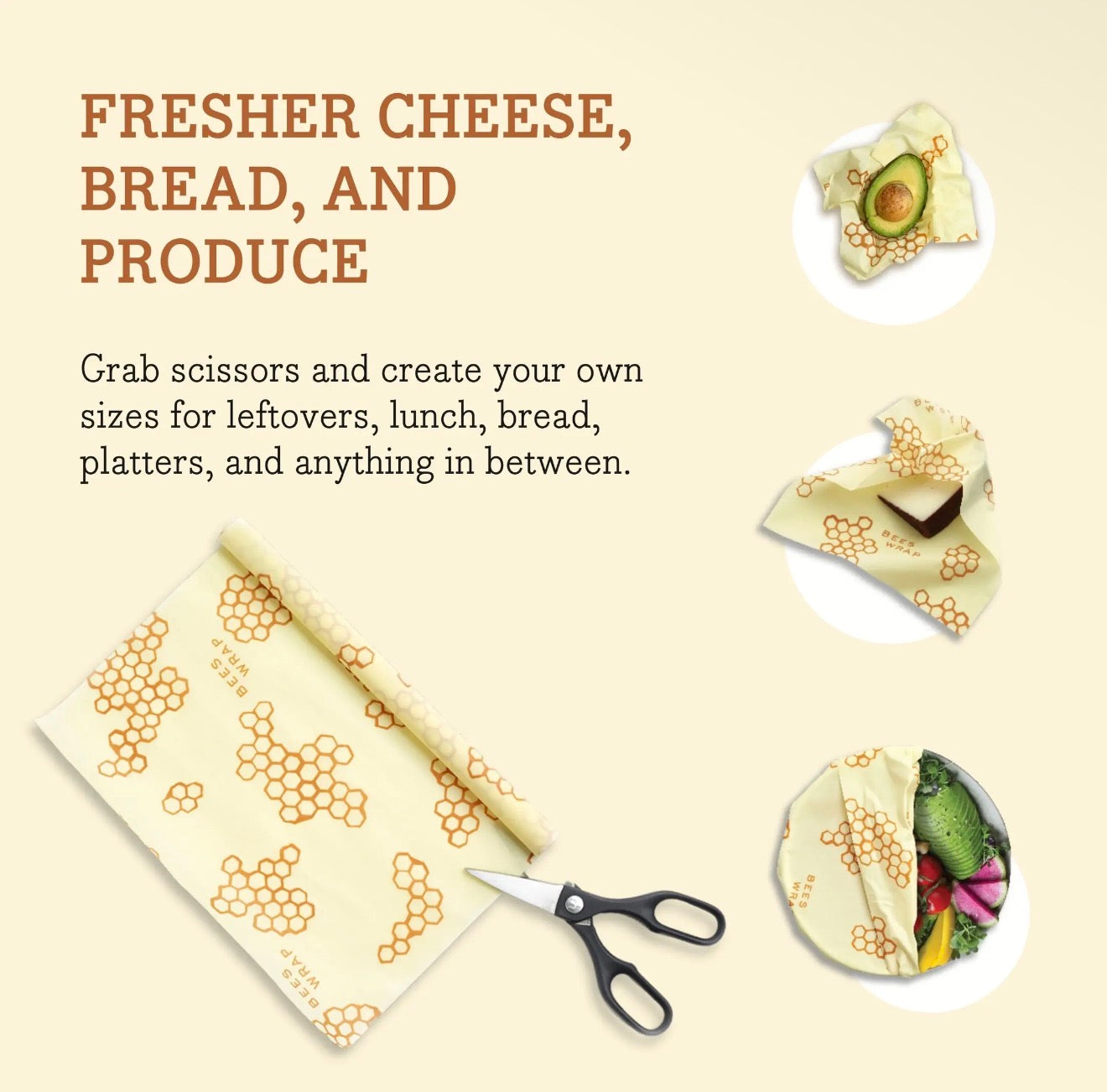 Reusable Beeswax Food Wrap Roll -- Honeycomb