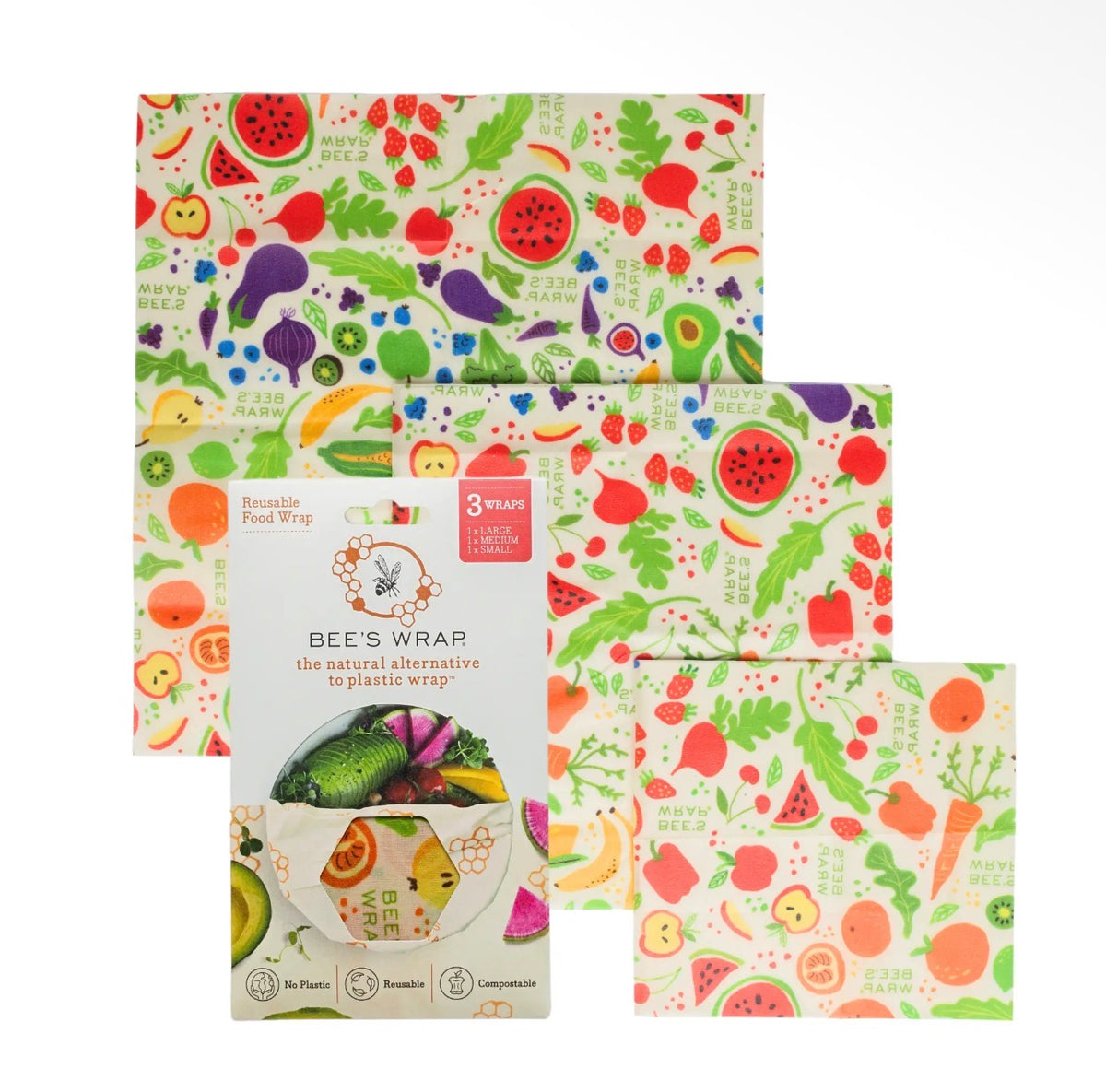 Reusable Beeswax Food Wraps 3 Pack - Garden Party