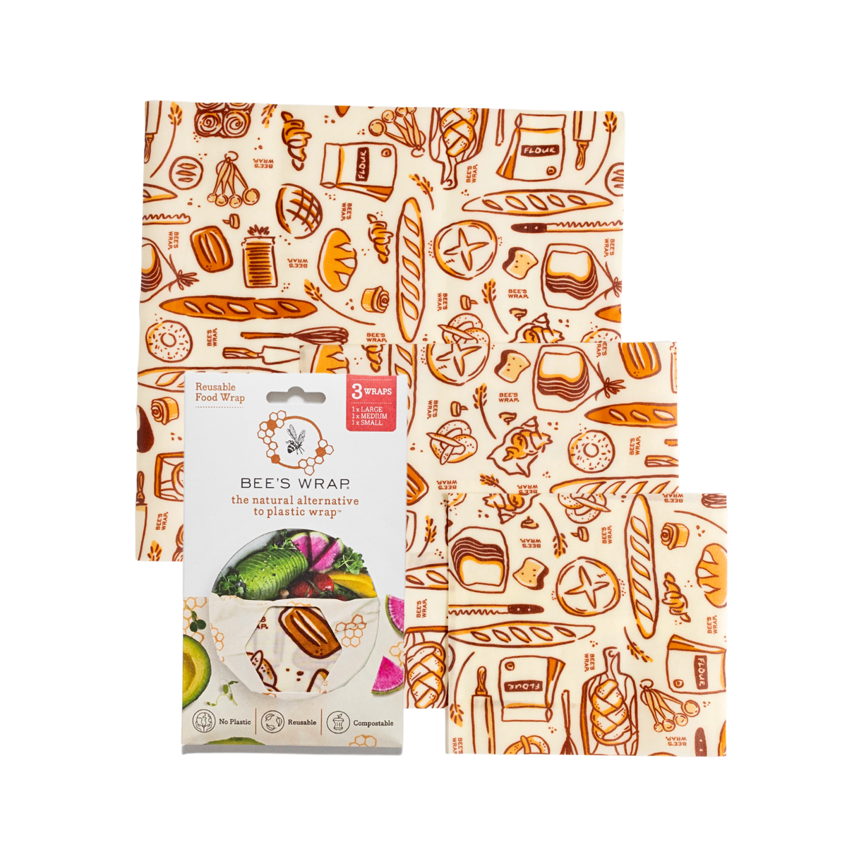 Bee’s Wrap Reusable Beeswax Food Wraps – Bakery Lane (Set of 3)