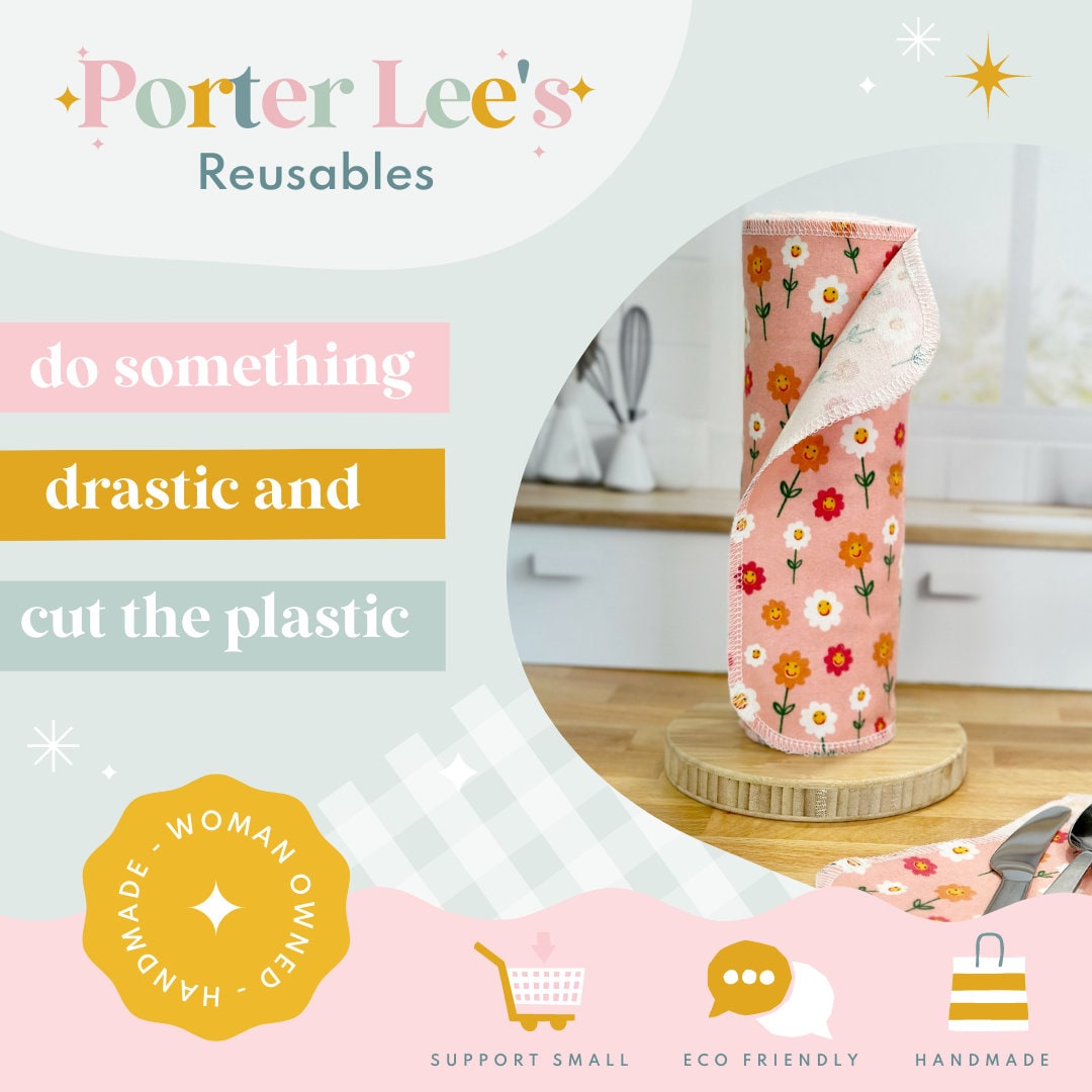 Reusable Paper Towels--24 count--Periwinkle Daisies--Porter Lee's
