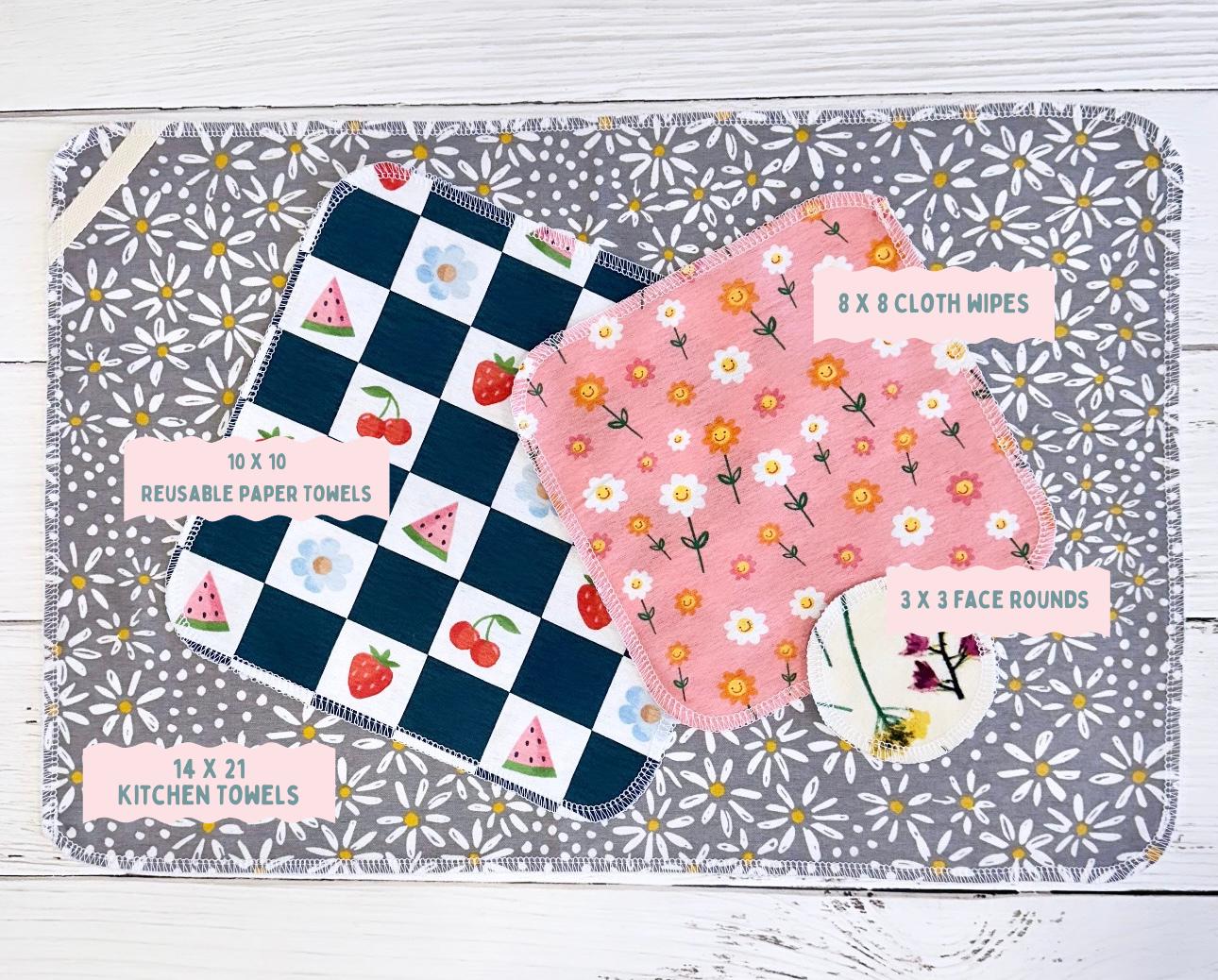 Reusable Paper Towels--24 count--Strawberries on Periwinkle--Porter Lee's