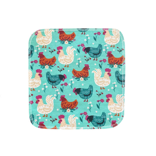 Reusable Paper Towels--24 count--Chickens On Teal--Porter Lee's