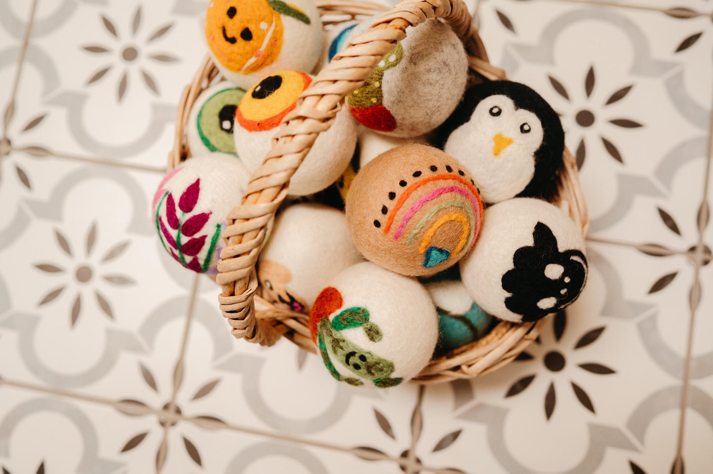 Organic Wool Dryer Balls--Betty Blue Wrapped Daisy