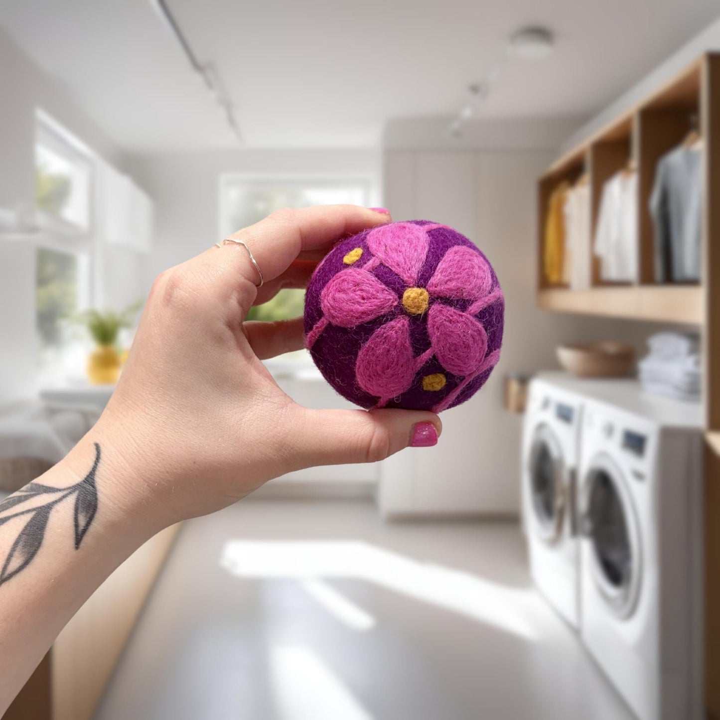 Organic Wool Dryer Balls--Purple Daisy Wrap