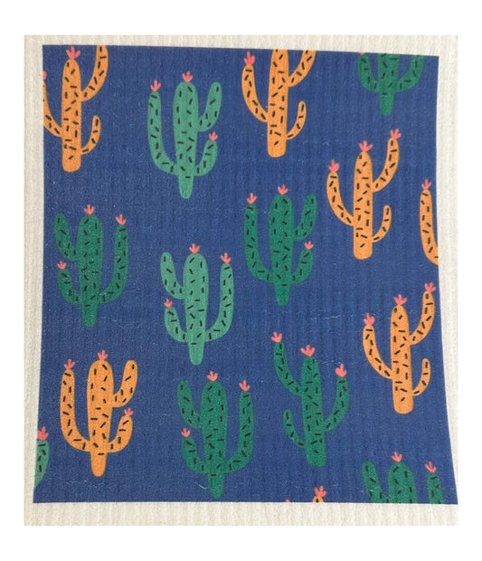 Swedish Dish Cloth -- Cacti On Blue