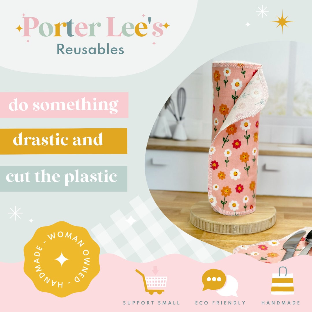 Reusable Paper Towels--24 count--Green Leafy Floral--Porter Lee's