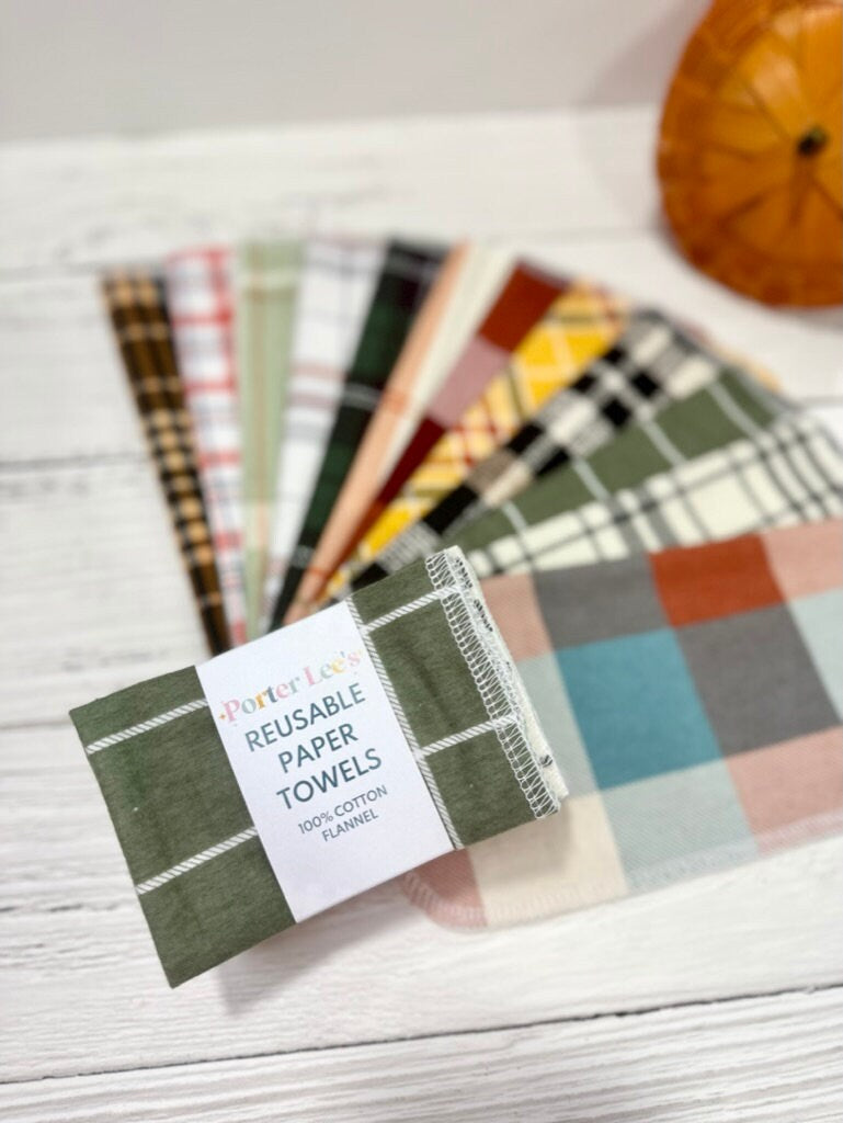Reusable Paper Towels--24 count--Fall Plaid Variety Set--Porter Lee's