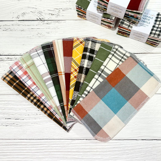 Reusable Paper Towels--24 count--Fall Plaid Variety Set--Porter Lee's