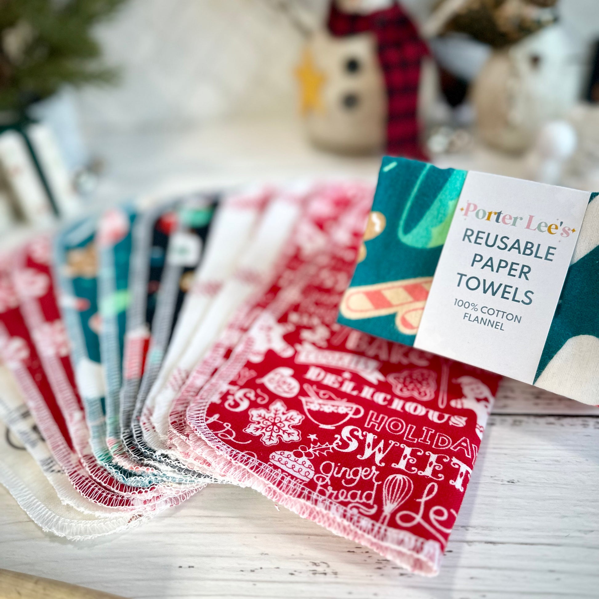 Reusable Paper Towels--12 count--Holly Jolly Variety Set--Porter Lee's