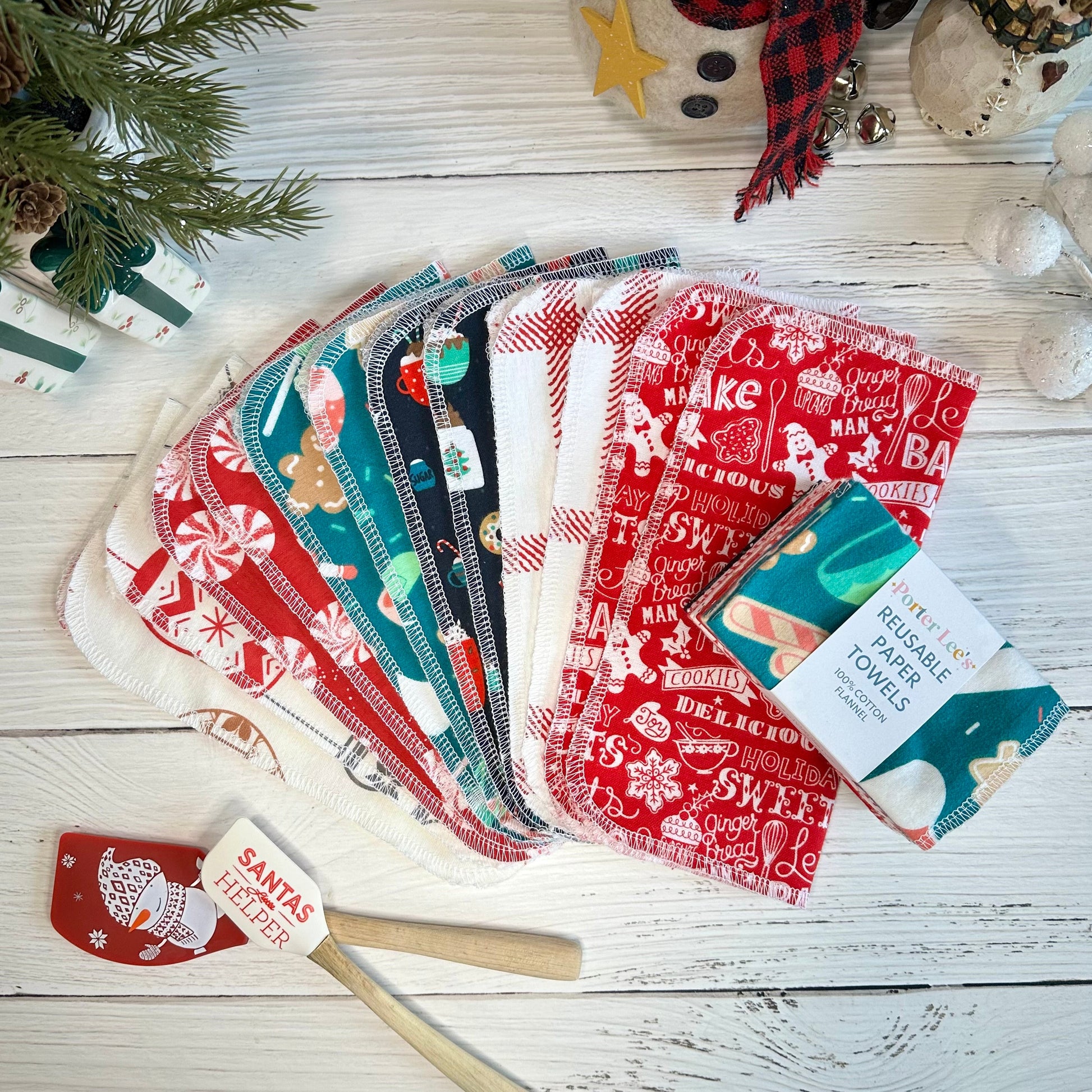 Reusable Paper Towels--12 count--Holly Jolly Variety Set--Porter Lee's